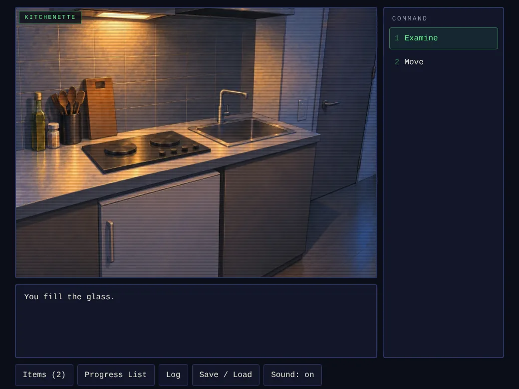 The kitchenette: a small counter, a two-burner stove and a sink.